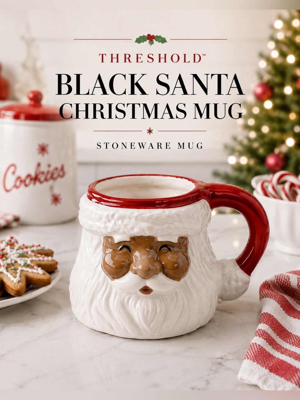 Black Santa Face Christmas Stoneware Mug 16 Oz